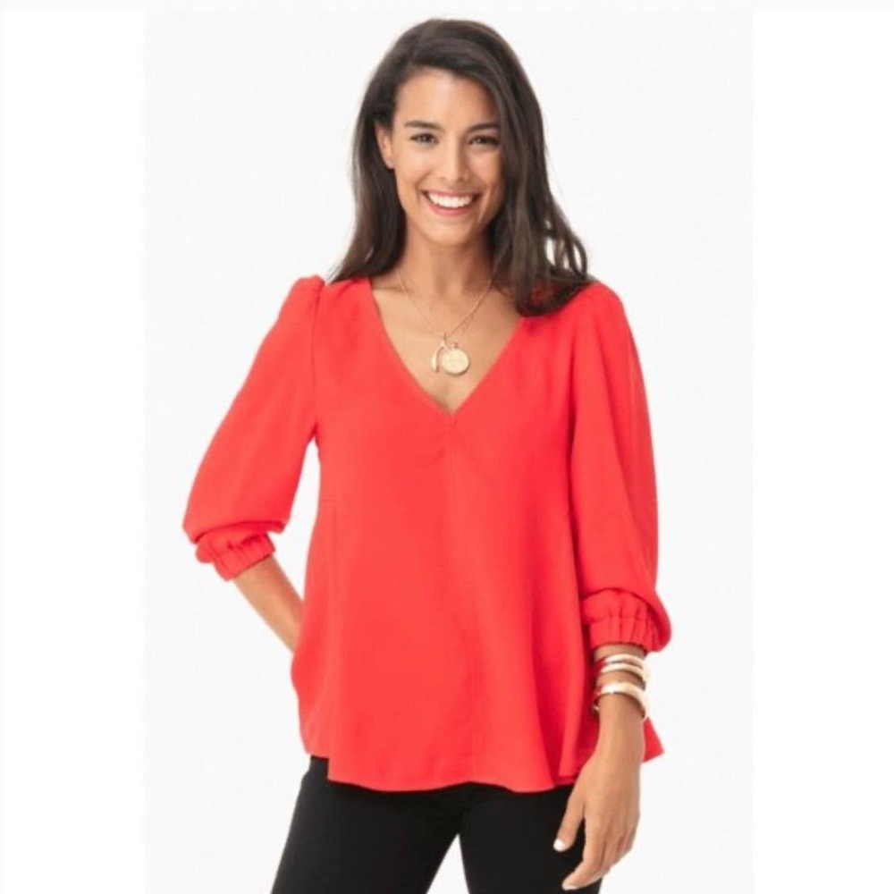 Tuckernuck Red V-Neck Puff Sleeve Blouse